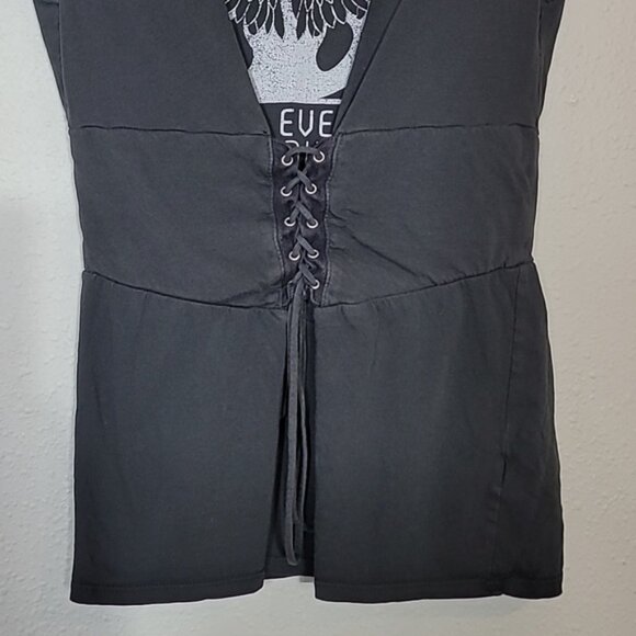 Express Wild Love Graphic Lace Up T-Shirt Size S Gray Grunge Y2K Goth Streetwear - Picture 3 of 11